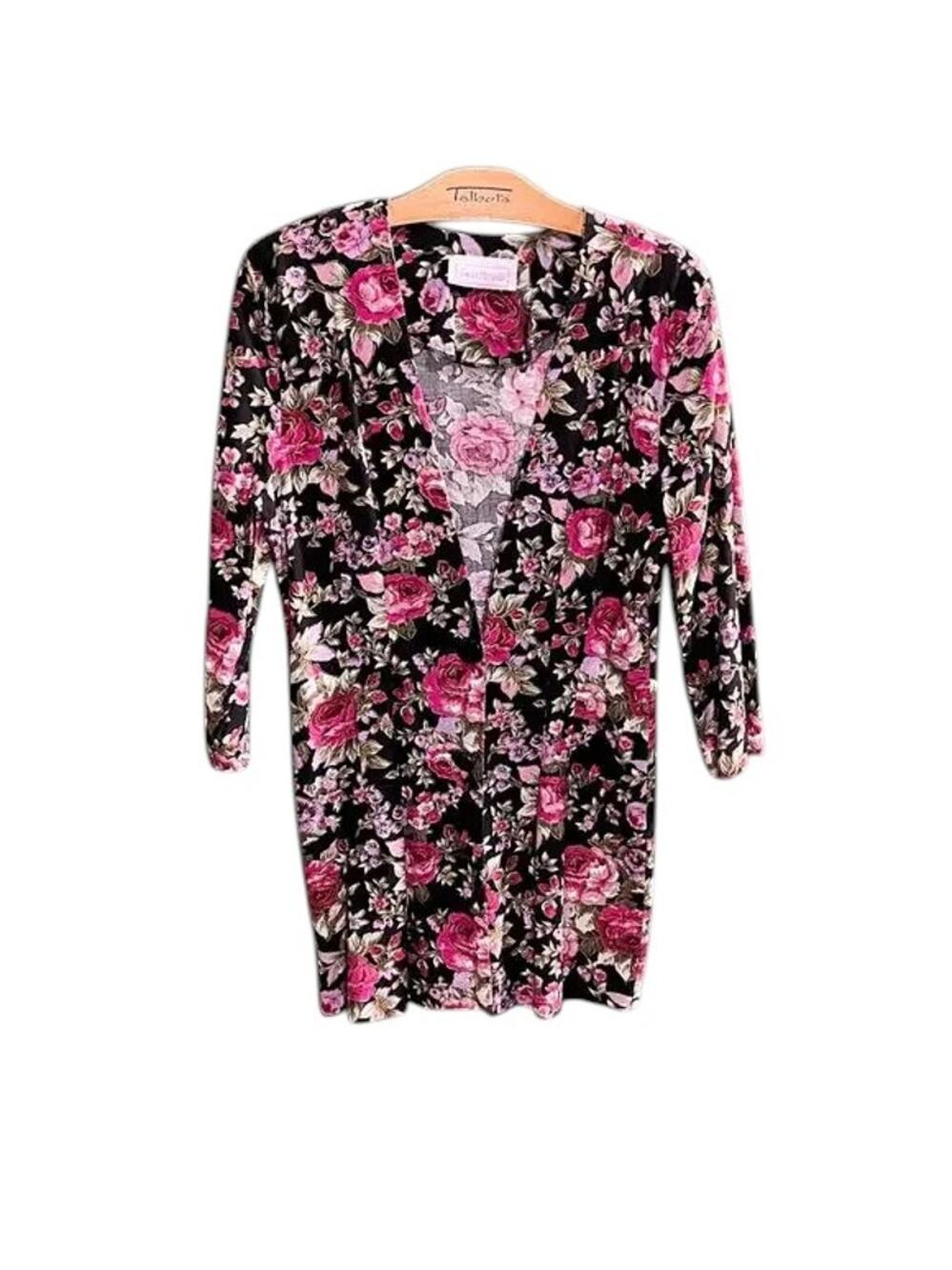 Sweet Miranda Black Floral Dress 3/4 Sleeve Medium Missing Button